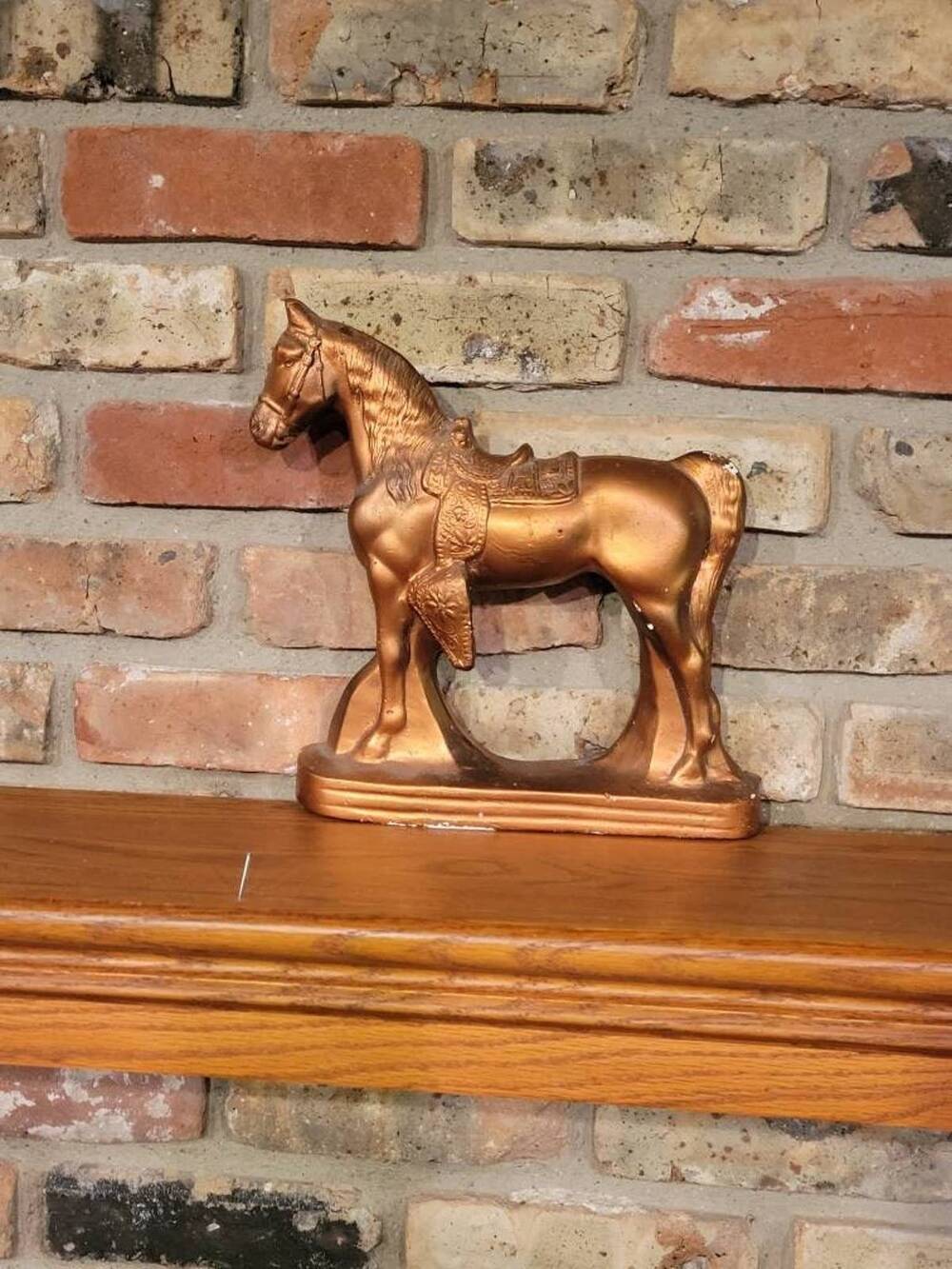 Vintage Chalkware Horse Figurine, Copper Western Carnival Prize Wall Shelf Decor